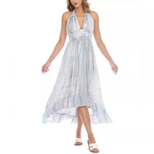 Raviya Women's Blue Tie-Dyed Halter Maxi Swim Cover-Up Dress